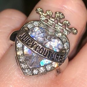 New VINTAGE Y2K JUICY COUTURE SILVER HEART SOLITAIRE SWAROVSKI CRYSTAL RING